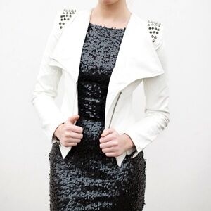 White‎ Pleather Studded Jacket